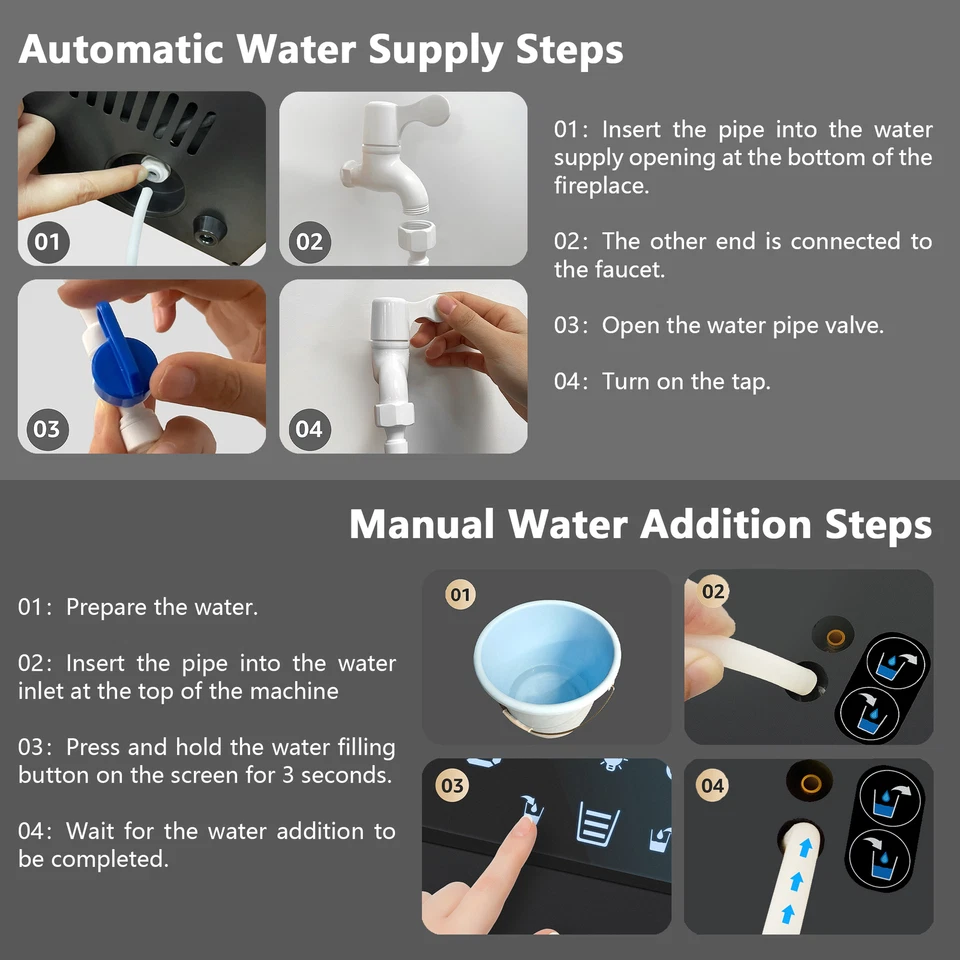3D Water Vapor Electric Fireplac with Dual-mode Water Supply System,Flame Color - Image 4 of 4