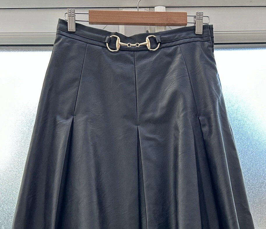 Falda Dream Sister Jane Negra Imitación Cuero Talla M - Detalle Midi Completo Mordida de Caballo Foto 3 de 4