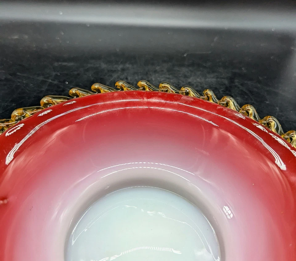 Antique Thomas Webb Art Glass Deep Ruby Overlay Bowl UV Glow 8.5" - Image 4 of 4