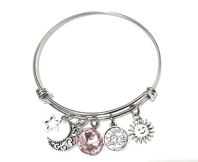 LIBRA Zodiac OCTOBER Birthday Stainless Steel Expandable Bangle Charm Bracelet