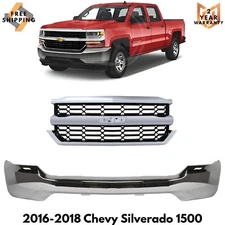 Front Bumper Chrome & Grille Assembly Kit For 2016-2018 Chevy Silverado 1500