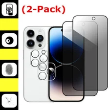 2P Privacy Tempered Glass Screen/Camera Protector For Apple iPhone 15 14+Pro Max