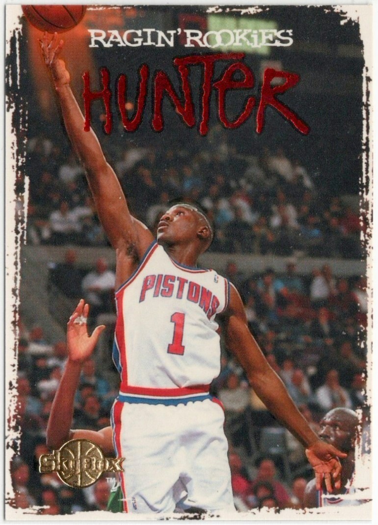 1994-95 SkyBox Premium Ragin' Rookies Lindsey Hunter Insert Card #RR8 Pistons