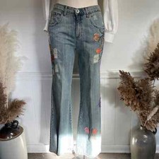 Vintage y2k Z. Cavaricci Light Wash Embroidered Jeans Flare Sz 14