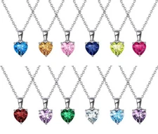 Silver Heart Birthstone Pendant Necklace CZ 18"  Gift Love Sterling Silver 925