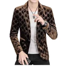 Mens Velvet Work Blazer Suit Jacket Business Casual Button Slim Fit Coat Tops