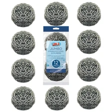 Stainless Steel Wool Scourer 12 Pk - Jumbo Sized Curled Flat Wire by LOLA