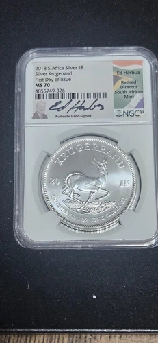 2018- South Africa Silver Krugerrand- NGC- MS70- FDOI- Ed Harbuz
