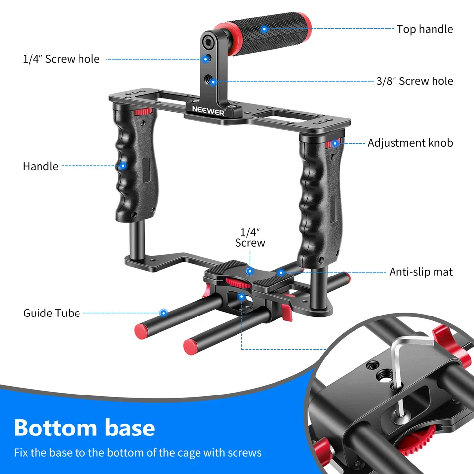 Neewer Film Making Camera Video Cage Kit Top Handle Grip Shoe Mount Shoe Mount - Image 3 of 4