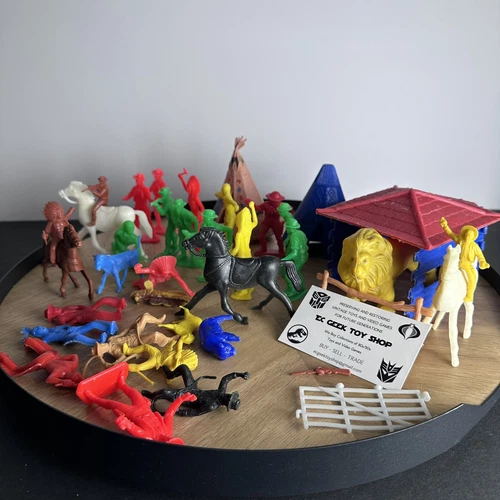 Vintage Plastic Cowboys Indians Toys Figures Lot 1960 1970 Marx Style Horse