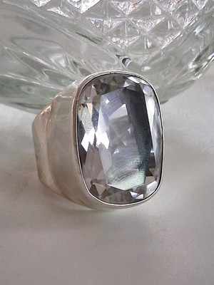 Huge Heavy Rock Crystal Quartz Modernist Statement Ring Size 8 Sterling Silver 