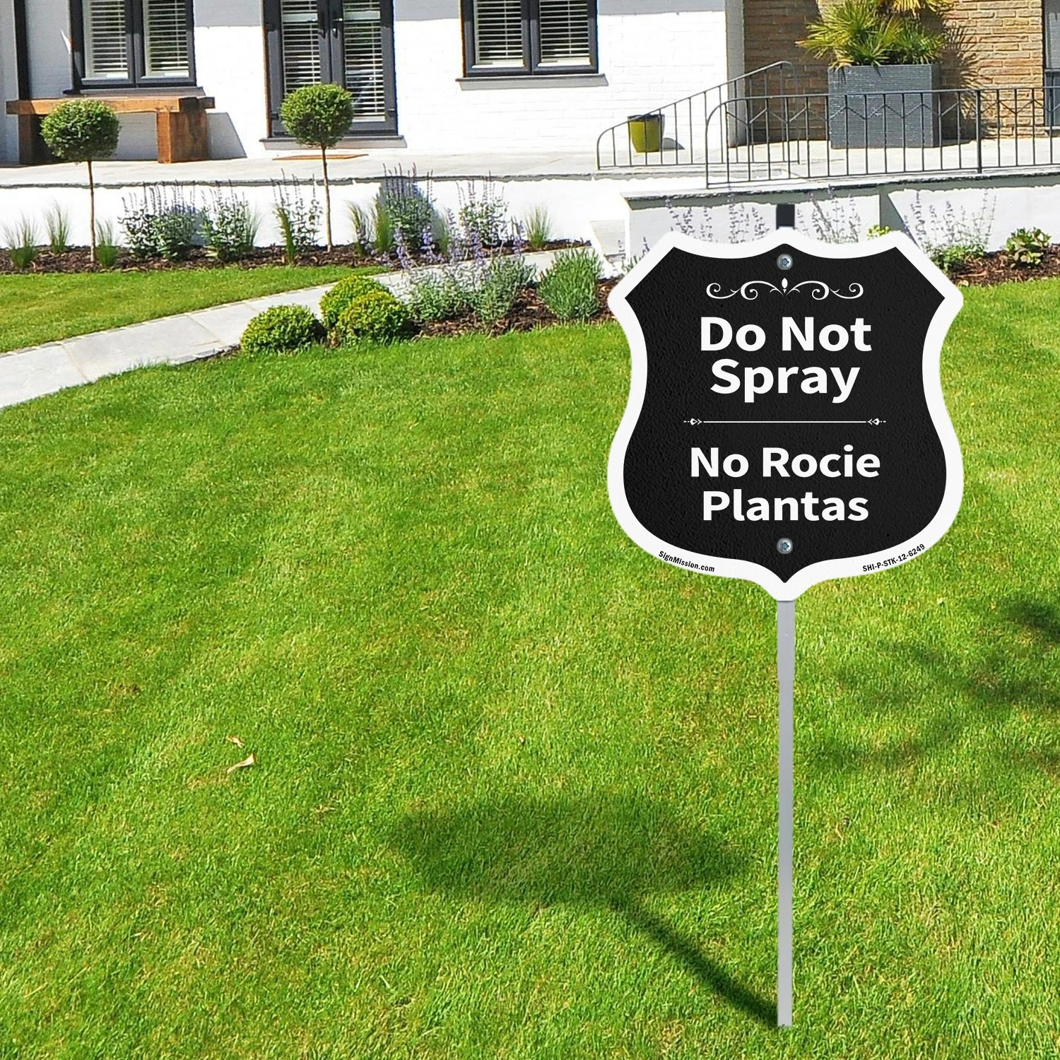 Do Not Spray Bilingual Metal Shield Sign with Stake