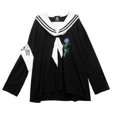 LISTEN FLAVOR Blue Rose Armband Sailor Top Black 