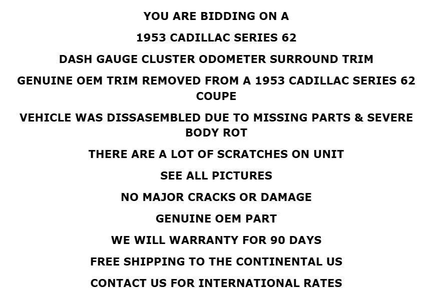 1953 Cadillac Series 62 painel medidor cluster odômetro acabamento surround moldura fabricante de equipamento original - Imagem 2 de 4