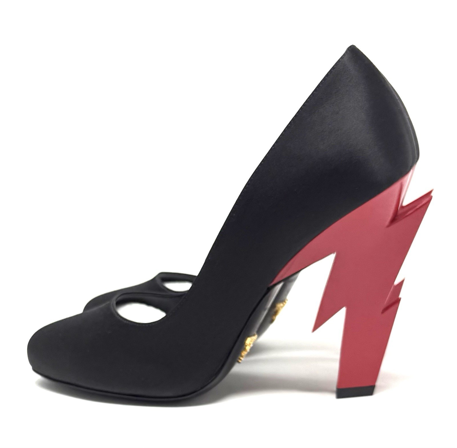 Prada Lighting Bolt Black Satin Pumps W Red Lighting-bolt Heel Size Eu 37 thumbnail 10