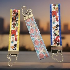 Set of 3 new Disney Princess Themed Keychain Wristlet Aurora Snow White Rapunzel