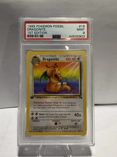 1999 Pokémon Dragonite 1st Edition Non-Holo Fossil Card #19 PSA 9