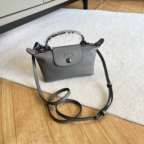 Longchamp NWT Le Pliage XTRA XS Top Handle Crossbody Leather Gray Japan