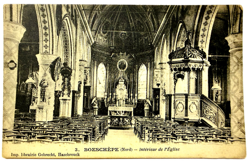 VTG POSTCARD BOESCHEPE FRANCE St Martins CHURCH INTERIOR sepia photo #3 UNPOSTED