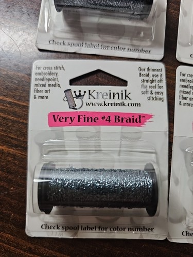 Lot of 4 Spools Kreinik Metallic Gray 011HL very fine #4 braid Thread Floss 11m - Picture 2 of 4
