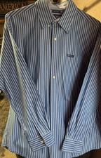 Chaps Blue/White/ Streak of Green Striped - L/S Dress Shirt - Medium