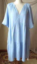 GAP BLUE CRINKLED GAUZE DRESS SHORT SLV V-NECK 100% COTTON PULLOVER XXL $69 NEW