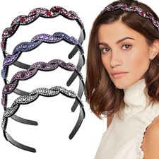 Aswewamt 4 Pcs Sparkly Rhinestone Headbands 1 Count Pack of 4 , Multi-color