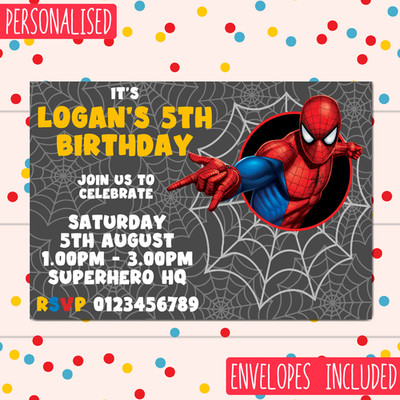 Spiderman Geburtstag Party Einladungen Kindereinladungen inklusive Umschläge x12