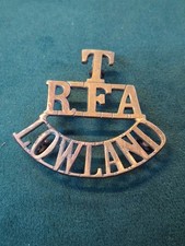T RFA LOWLAND TERRITORIAL SHOULDER TITLE BADGE IN BRASS ON LUGS ORIGINAL