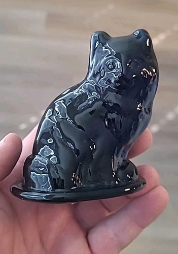 Vintage Mosser? Blenko? Glass Sitting Persian Cat Dark Cobalt Blue (B1-A9)