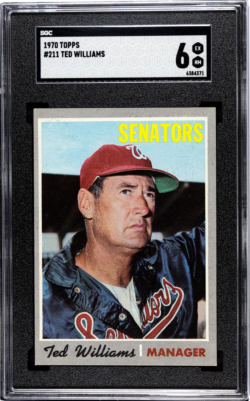 1970 Topps #211 Ted Williams HOF Senators SGC 6 Ex/NrMint