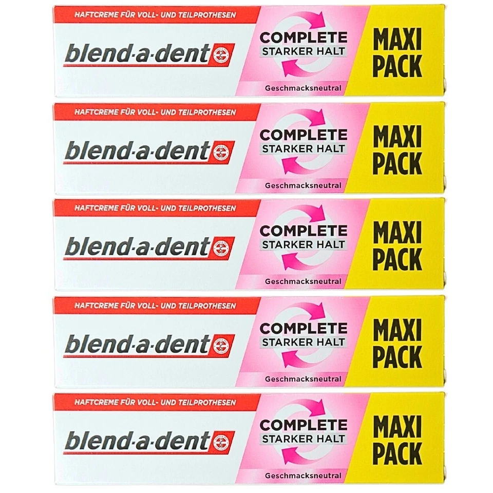 BLEND-A-DENT 5 x blend‑a‑dent Complete Haftcreme Geschmacksneutral - 70 g MAXI - starker Halt