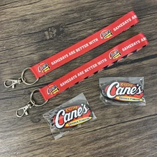 Raising Cane's 4 Wrist Lanyard & Rubber Keychain Lot Wristlet Red Key Strap Clip