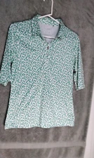 Nivo Sports Polo Shirt Womens Size M Green Jaguar Spots 1/2 Sleeve Pullover Top
