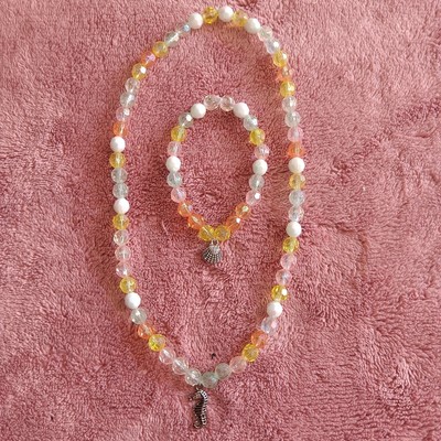 Cute seahorse necklace set with matching sea shell bracelet 