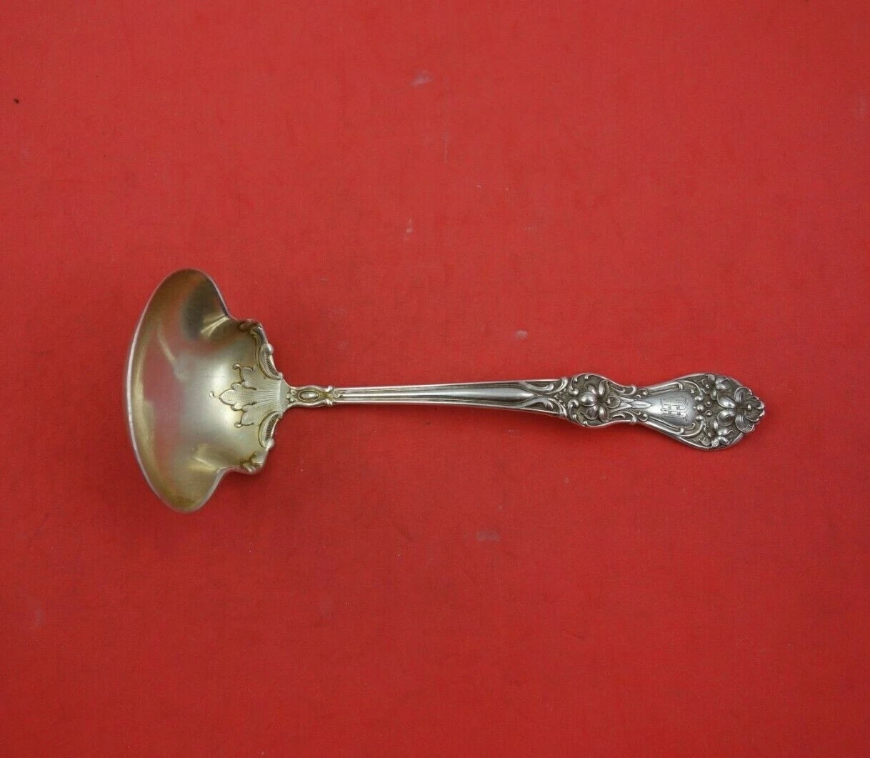 Floral by Baker-Manchester Sterling Silver Sauce Ladle Gold Washed 6" Serving