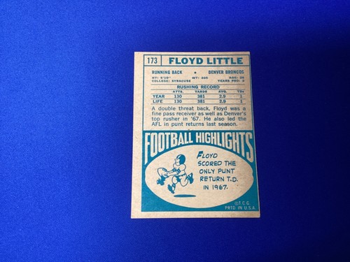 1968 Topps Floyd Little #173 Rookie RC HOF - Picture 2 of 2