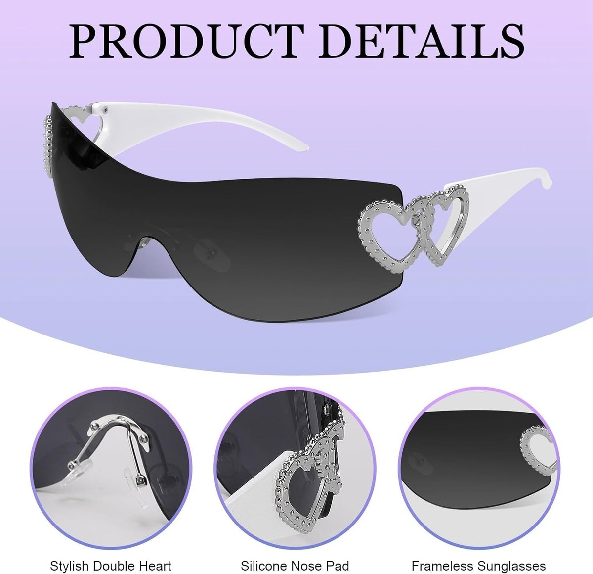 小物 archive   sunglasses y2k 3 Pcs Y2K Rimless Sunglasses Women Men, Y2k Glasses Trendy