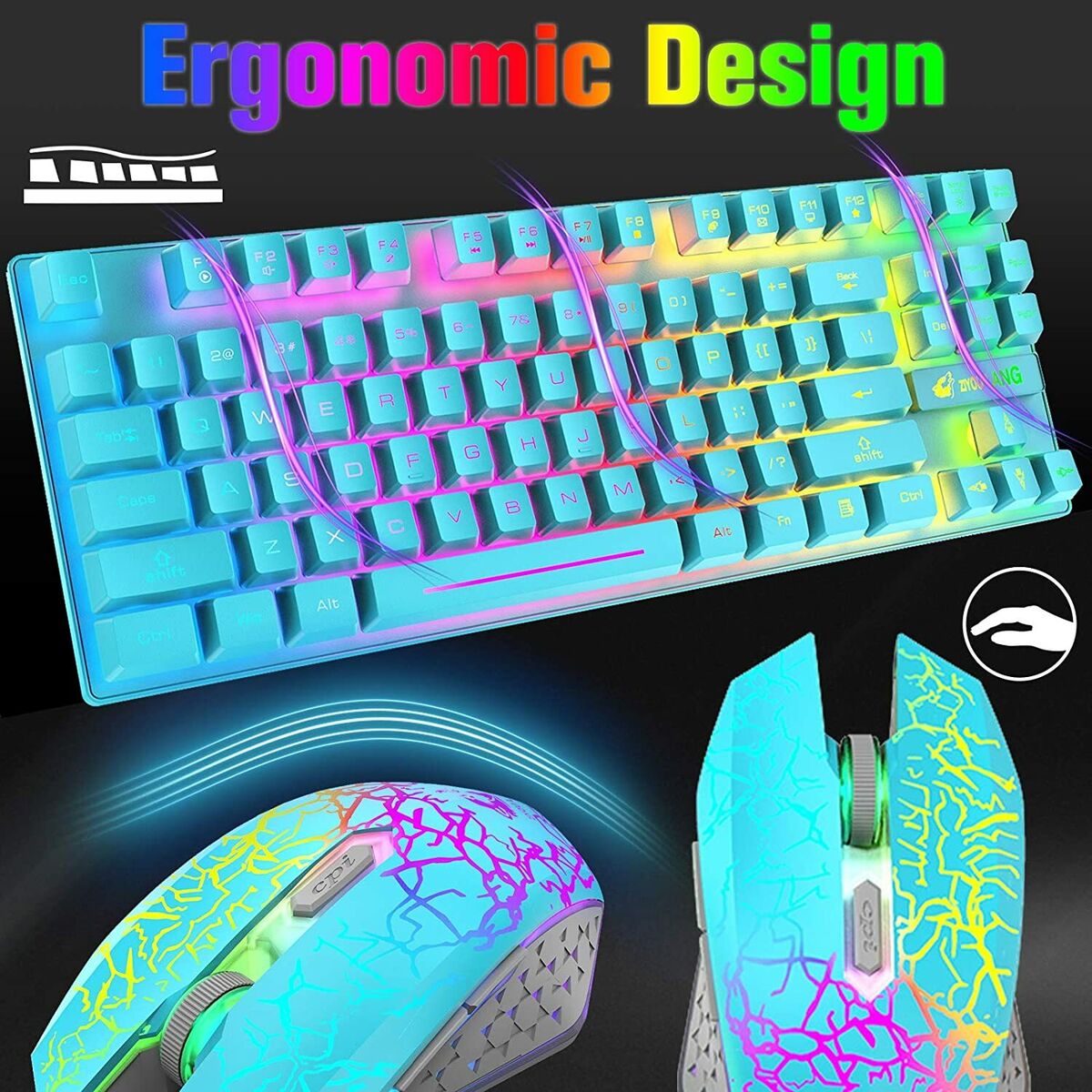 Rainbow Backlit Wireless Gaming Keyboard and Mouse Set