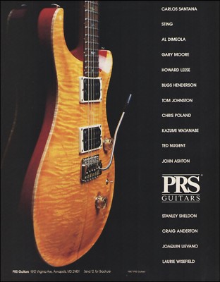 PRS 1990 Who's Who guitar players 8 x 11 ad Carlos Santana Gary Moore Al DiMeola