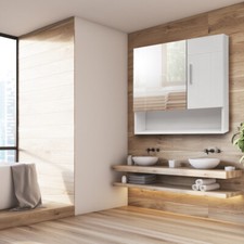Bathroom Wall Mounted Cabinet Shelf Bath Kitchen Mirror Door Storage Organizer