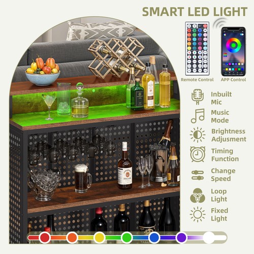 Portable Bar Table with RGB Lights Glass Holder Multi-Tier Shelves for Home Use - Picture 5 of 9