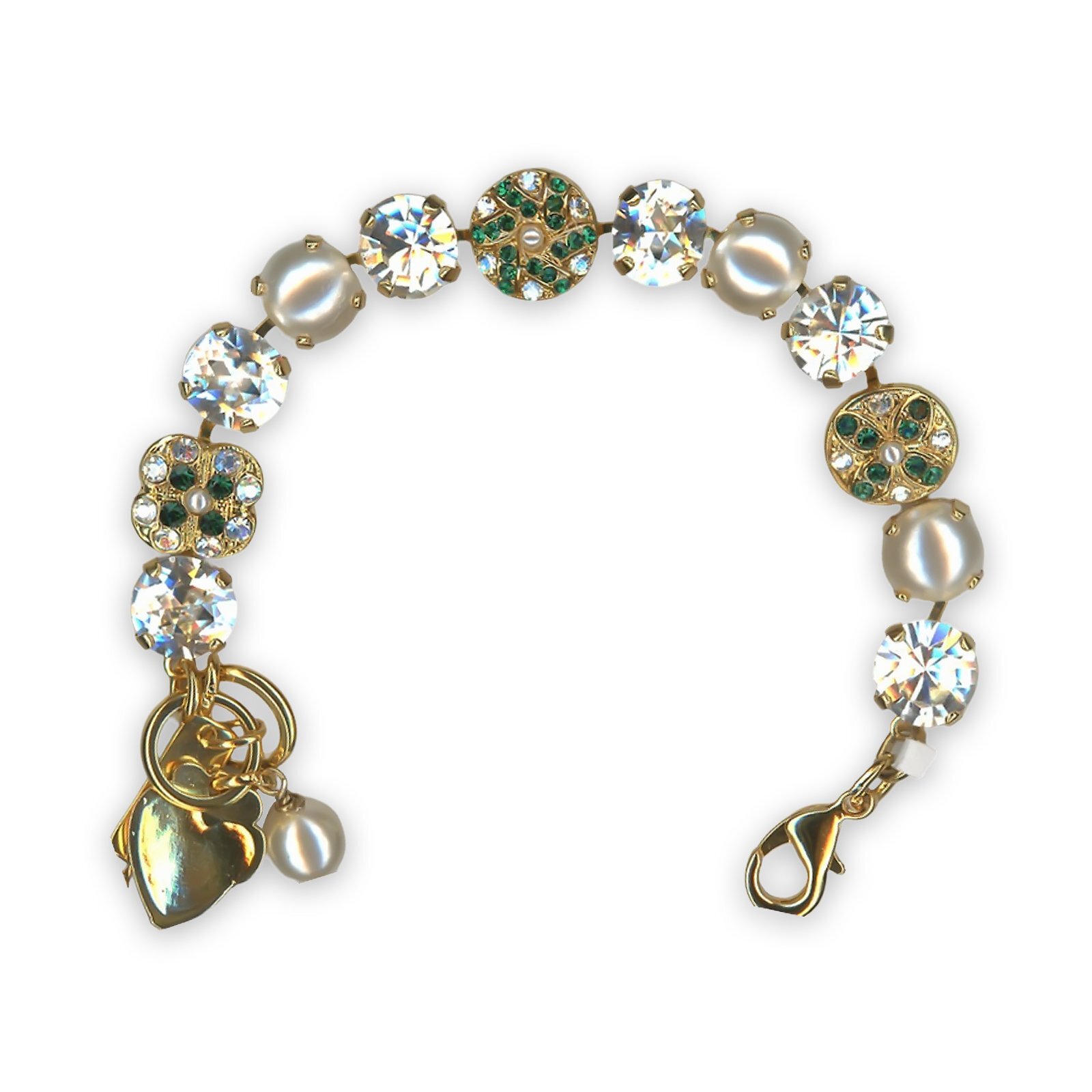 Elegant Mariana My Treasures Bracelet with Pearl Emerald Silk & Swarovski Crystals-image