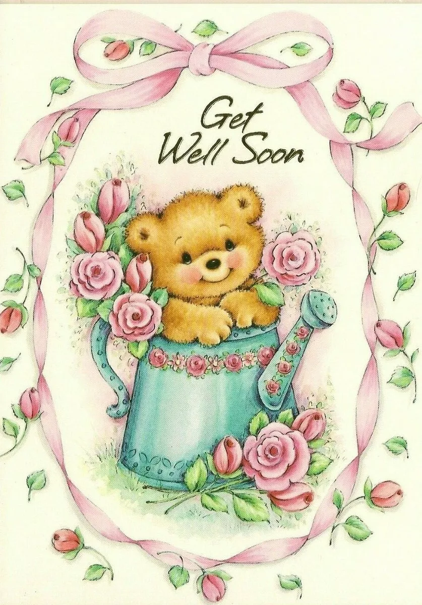 Teddy Bear 'Hoping You Feel Better Soon' Card & Envelope - Get Well Soon  Card