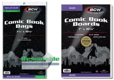 BCW Silver Comic Book Bags (Resealable) and Boards (10 pack) Acid Free Archival