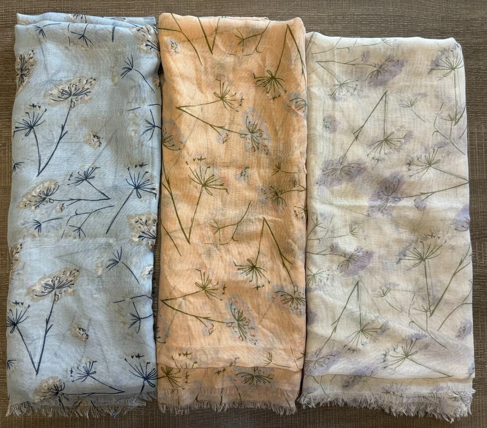 Лот из 12 Rampage цветочный шарфы w/кольца (4 каждый светло-розовый/светло-синий/белый) - Изображение 4 из 4