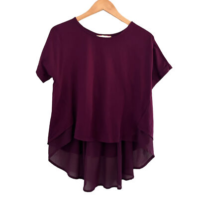 Eri + Ali Womens Purple Round Neck Short Sleeve Hi-Low Shirt Top Size XS