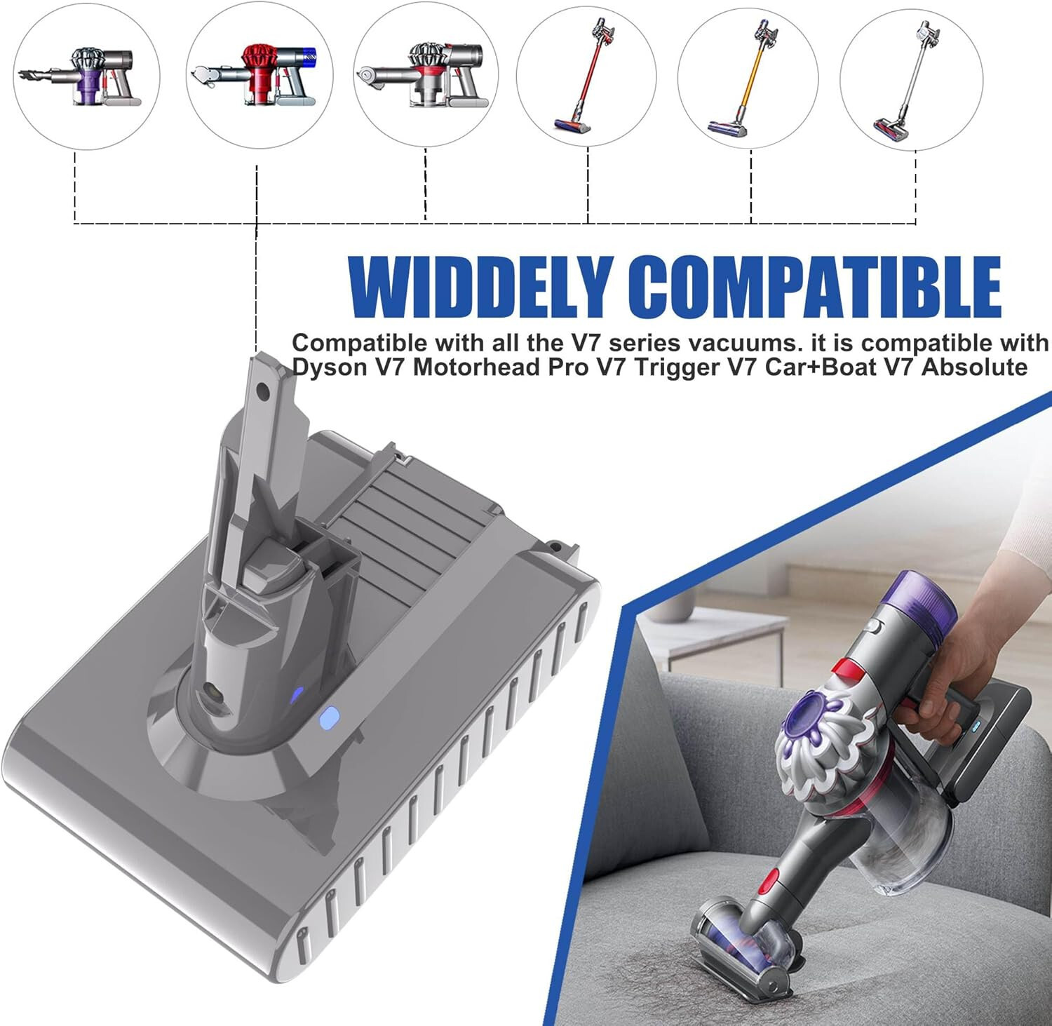 Bonacell V7 Battery 21.6V 6000mAh Replacement for V7 Battery SV11