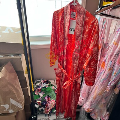 ZARA FLORAL PRINTED BELTED KIMONO WITH POCKETS ORANGE SIZE