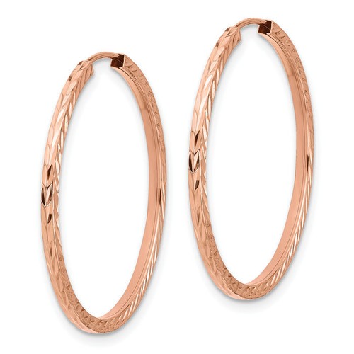 Pendientes de aro medianos redondos interminables cuadrados oro rosa macizo 14k - Imagen 3 de 5